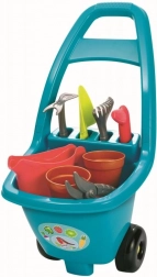 Havevogn til børn med værktøj, blomsterpotter og vandkande