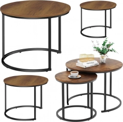 Sæt med runde sofaborde 3-i-1 i naturtræ