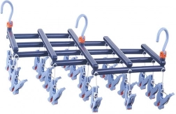 Sammenklappeligt tørrestativ til tøj med klemmer, 19 clips, mørkeblåt