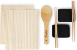 Sushisæt til to – bambusmåtter, spisepinde og keramiske skåle (7 dele)