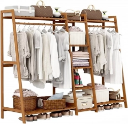 Dobbelt bambustøjstativ med 5 hylder – længde 160 cm.