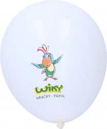 Hvid oppustelig ballon med WIKY-print 30 cm, 100 stk