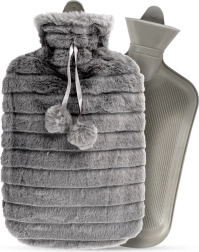 Varmepude med gråt plysbetræk 2 l