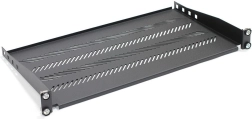 Hylde til 19" rackskab 1U, 483 × 250 mm, sort, perforeret