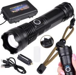 Kraftig LED-lommelygte med USB-opladning, vandtæt, med zoom