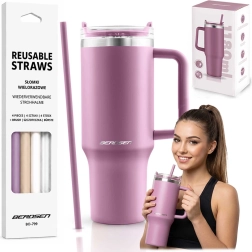 Berdsen vakuumisoleret termokop 1180 ml med sugerørssæt, pink