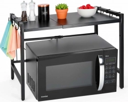 Justerbar køkkenhylde over mikrobølgeovn med kroge, metal