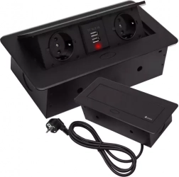 Indbygget stikdåseliste til bordplade med 2 stikkontakter og 2 USB, sort