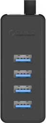 USB 3.0-hub ORICO med 4 porte, ekstern strømforsyning, sort