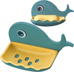 Vægmonteret sæbeskål formet som en hval med afløb