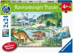Puslespil Dinosaurernes verden 2x24 brikker fra Ravensburger