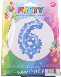 Oppustelig ballon formet som tallet 6, blå med stjerner, 78 × 50 cm