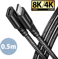 AXAGON USB‑C til USB‑C forlængerkabel 0,5 m, 20 Gbps, 240 W, flettet, sort