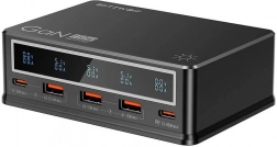 BlitzWolf bordoplader 110 W med PD, 3× USB‑A og 2× USB‑C, sort