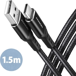 USB-C - USB-A Kabel Axagon 1.5m, aluminium, nylonbetræk