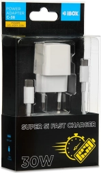 iBox netoplader USB-C 30 W Super Si (PD/QC) med USB-C-kabel 1 m