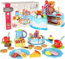 Fødselsdagskage til at skære i med velcro, sæt med 80 dele – blå