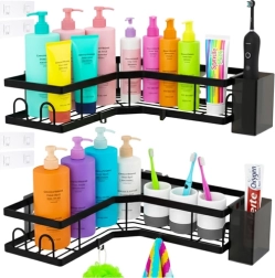 Hjørnebadehylder uden boring RUHHY, sæt med 2 stk., sorte