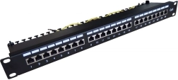 Patch panel 19'' 24x RJ45 kat.6, sort
