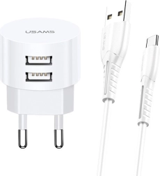 USAMS T20 oplader med USB-C-kabel 2xUSB 2,1A