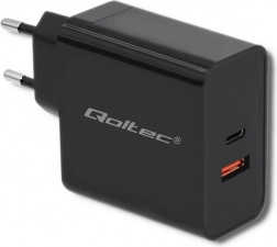 Qoltec oplader 63W med USB-C PD og USB QC 3.0, sort