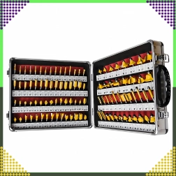 Sæt med 100 profilerede træfræsere, skaft 1/4" (6,35 mm) i aluminiumskuffert