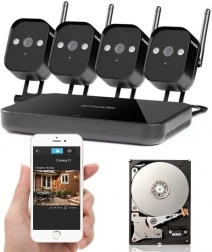 Zmodo 720p Wi‑Fi kamerasystem med mini NVR og 1TB disk (4 kameraer)
