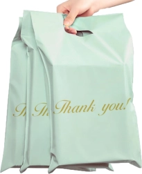 Mintfarvede kurerposer med udstanset hank 500 × 600 + 70 mm, 50 stk – Thank you