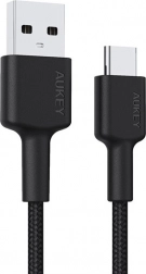 Aukey USB‑C til USB‑A kabel 2 m, 60 W, flettet nylon, sort