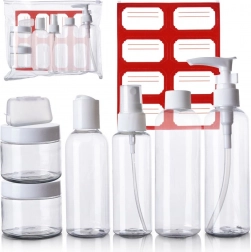 Rejseflasker og -dåser til kosmetik til fly i et etui, 8-delt sæt