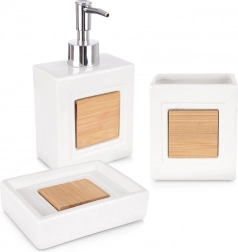 Hvid dolomit badeværelsessæt i 3 dele med bambus