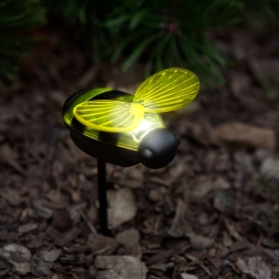 Solcelledrevet jordspydslampe formet som en bi med hvid LED
