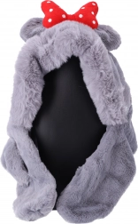 Plysbørns hue med halstørklæde til børn fra 1 til 8 år – grå med rød sløjfe