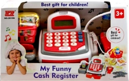 Børnekasseapparat med bånd og tilbehør, hvid