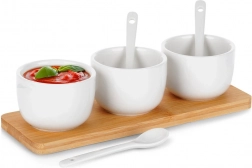 Sæt med keramiske skåle med skeer på bambusbakke 90 ml, 7 dele