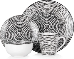 Porcelæns spisestel 16 dele med geometrisk mønster