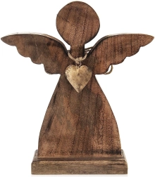 Træfigur af engel i mangotræ 27 × 30 cm