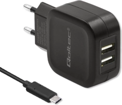 Qoltec dobbelt USB-oplader 17W med USB-C-kabel