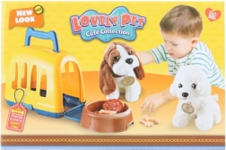 Plys-hund med transportkasse og tilbehør