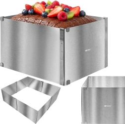 Ruhhy justerbar kageramme i rustfrit stål til kager og desserter 20–38 × 24–45 cm, højde 15 cm