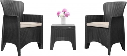 Havesæt til terrasse eller altan – 2 stole + bord sort