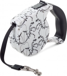 Automatisk hundesnor med blokeringsfunktion 5m, hvid med liljer