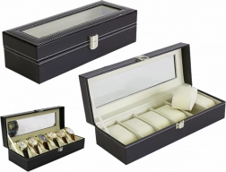 Sort etui til 6 ure af økolæder