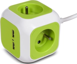 Kubatisk forlænger med 4x schuko og 2x USB, 1,4 m GREENBLUE Magic Cube