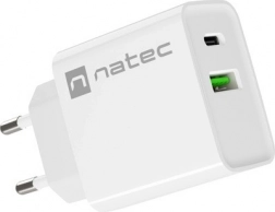 Vægoplader NATEC Ribera 20W, 1× USB‑C + 1× USB‑A, hvid