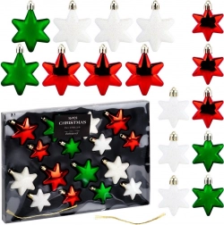Uknuselige juletræspynt stjerner røde, grønne og hvide 16 stk (6 og 5 cm)