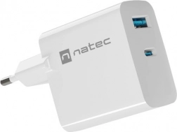 Natec Ribera GaN oplader 65W USB-A og USB-C hvid