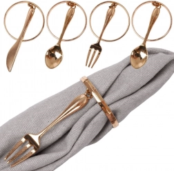 Metal gyldne servietringe med hængende bestik, 4 cm, sæt med 4 stk