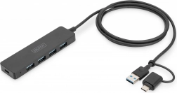 Hub USB 3.0 4-port SlimLine med USB-C adapter 1,2m 5Gbps, strømstik USB-C