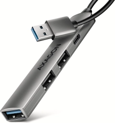 Axagon hue-sta aluminium USB-hub 4× porte (1× USB‑A 5 Gbps, 2× USB‑A 2.0, 1× USB‑C 2.0) med 12 cm kabel
